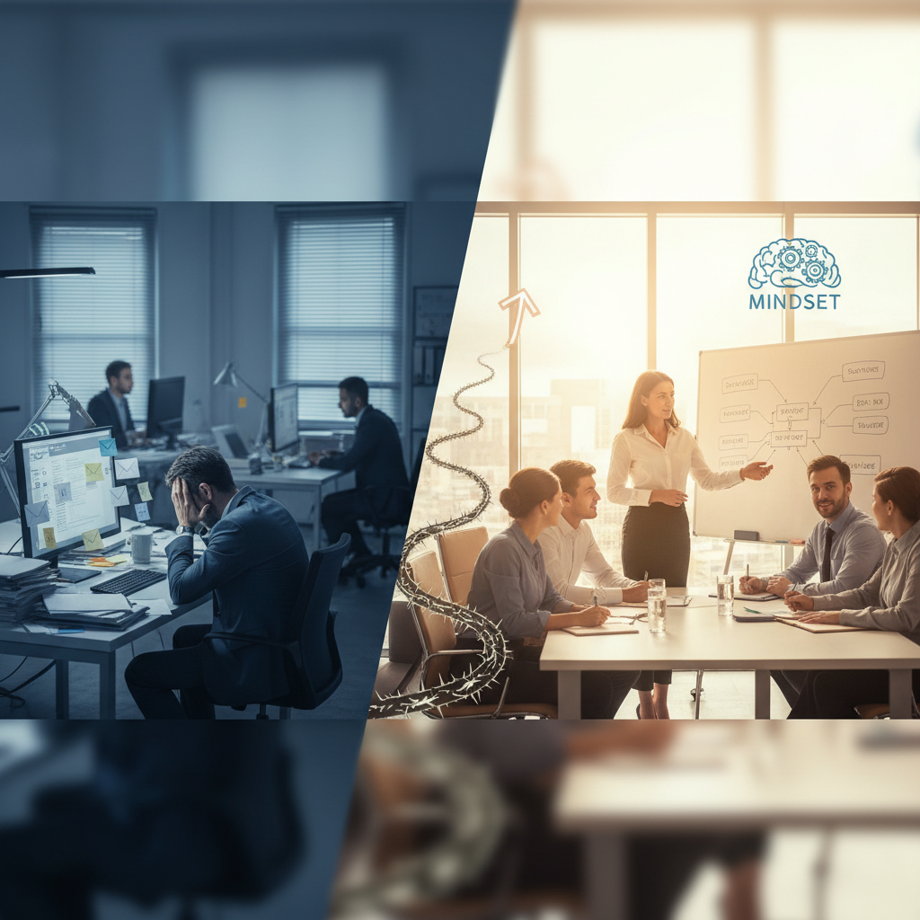 Mindset de leader : posture d'un manager qui entraîne son équipe avec confiance et vision
