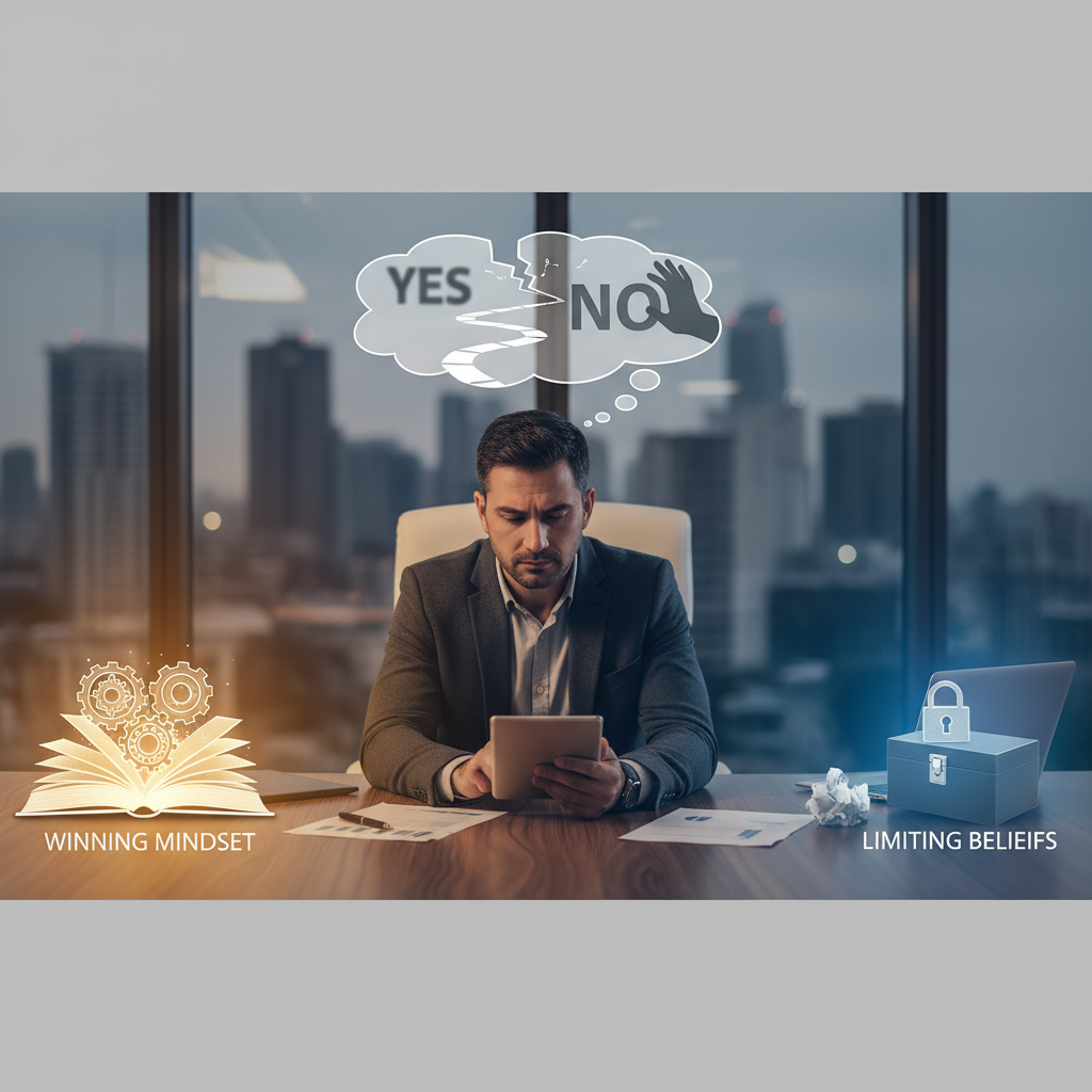 Mindset de vente : entrepreneur confiant face à ses prospects pour signer plus de clients